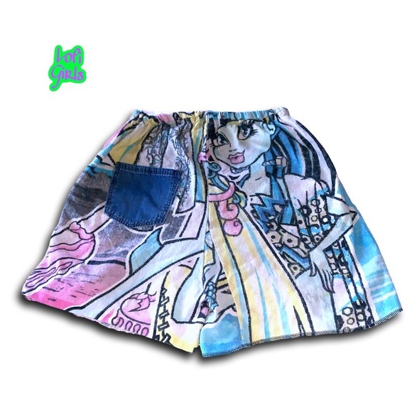Vintage Monster High Hand Crafted Reworked Terry Cloth Towel Jorts Long Shorts - Picture 7 of 8